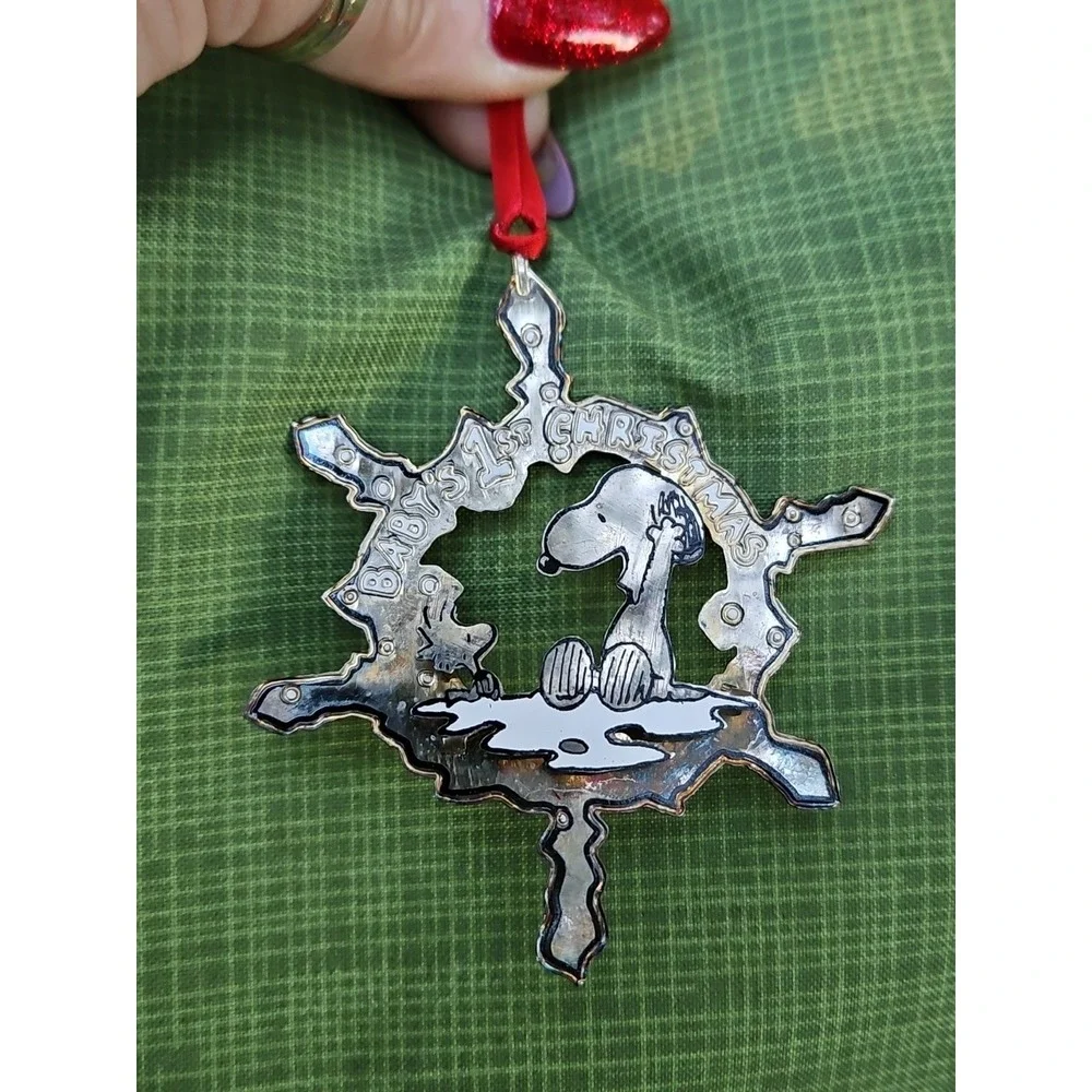 Peanuts Snoopy Woodstock Baby's First Christmas Ornament 1st Lunt Silver‎ 3.5